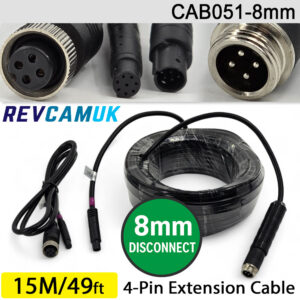 15M (with 8mm link) - 4 Pin Aviation Screw Connector Extension Cable for 1 reversing camera | CAB051-8mm