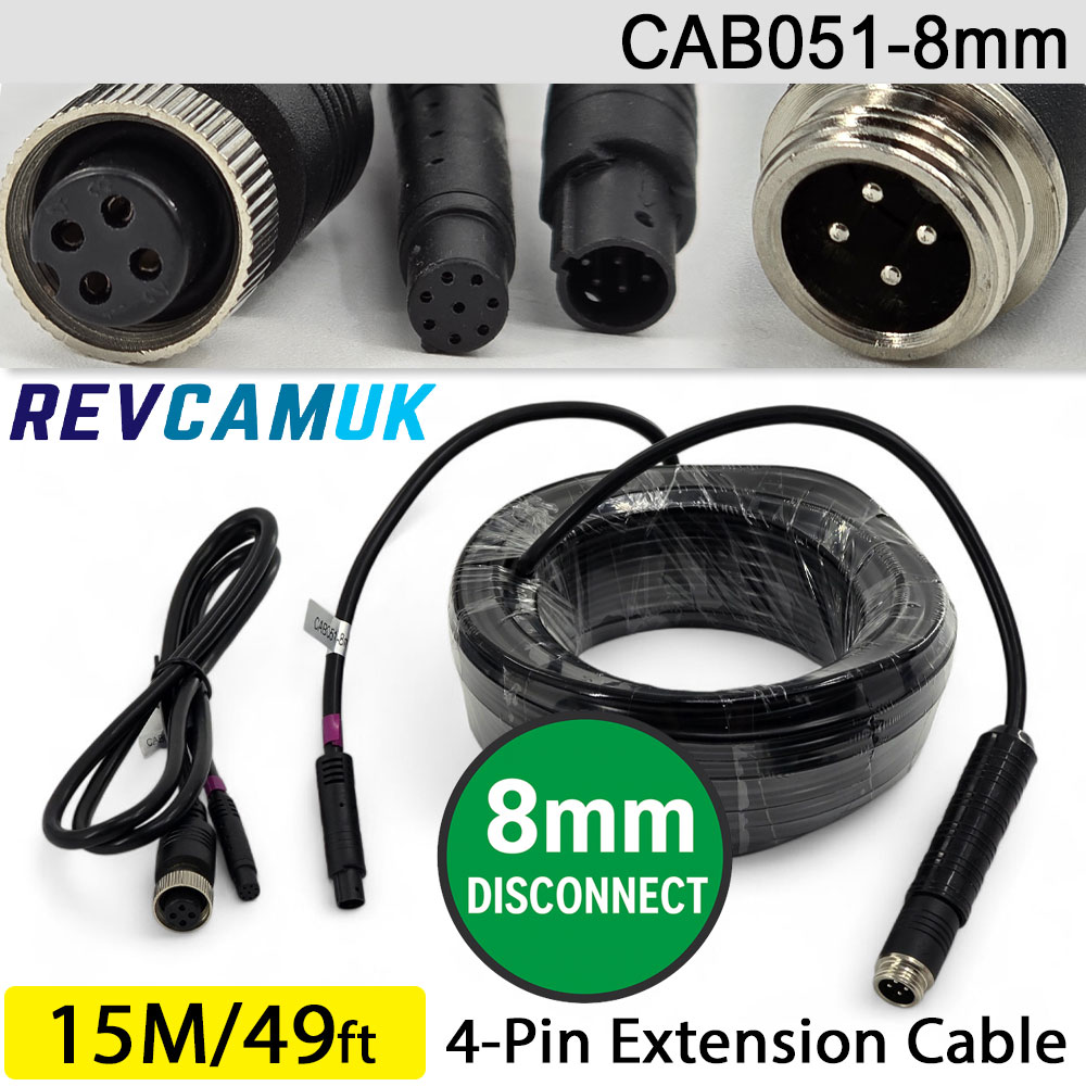 15M (with 8mm link) - 4 Pin Aviation Screw Connector Extension Cable for 1 reversing camera | CAB051-8mm