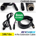 5M (with 8mm link) - 4 Pin Aviation Screw Connector Extension Cable for 1 reversing camera | CAB049-8mm