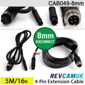5M (with 8mm link) - 4 Pin Aviation Screw Connector Extension Cable for 1 reversing camera | CAB049-8mm
