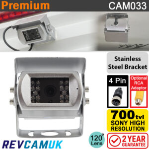 Silver Reverse Parking Camera - Sony CCD 700TVL - Stainless Steel Bracket - 4-Pin