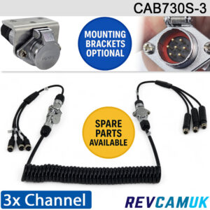 3 Channel Suzie Trailer Link for reverse/side cameras - 0.3M + Coil + 0.3M | CAB730S-3