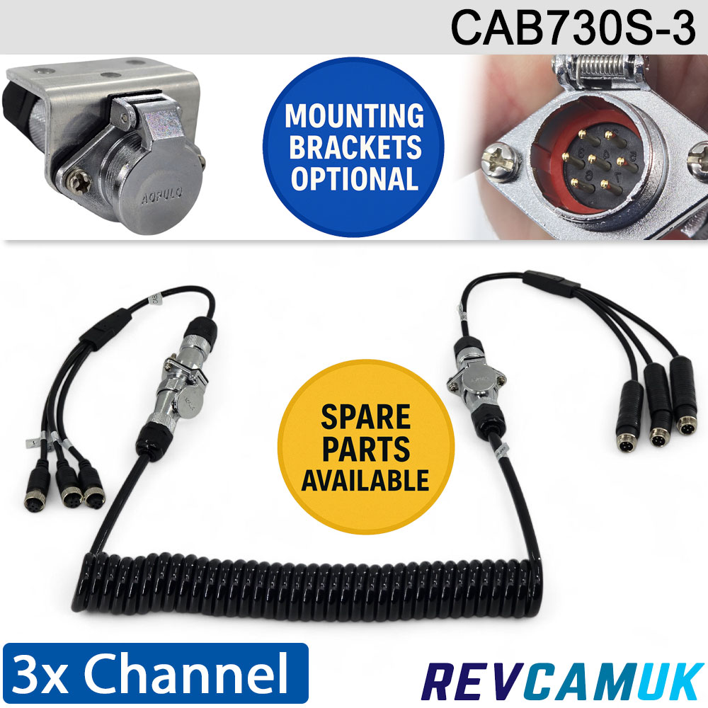 3 Channel Suzie Trailer Link for reverse/side cameras - 0.3M + Coil + 0.3M | CAB730S-3