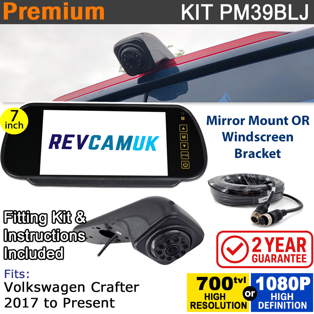 VW Volkswagen Crafter (2017+) Brake Light Reversing Camera kit with 7" Mirror Display - PM39BLJ