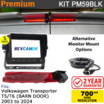 VW Volkswagen Transporter T5/T6 (2003+) (Barn Doors Version) Brake Light Reversing Camera kit with 5" Monitor Display - PM59BLK