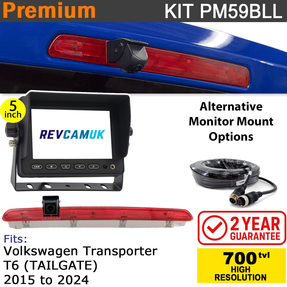 VW Volkswagen Transporter T6 (2015+) (Tailgate Version) Brake Light Reversing Camera kit with 5" Monitor Display - PM59BLL