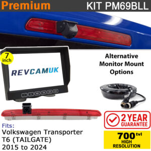 VW Volkswagen Transporter T6 (2015+) (Tailgate Version) Brake Light Reversing Camera kit with 7" Monitor Display - PM69BLL