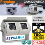 White Twin-Lens Reverse & Rear-View Camera - Sony CCD - Stainless Steel Bracket - RCA (Phono)