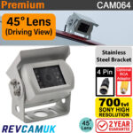 White Narrow-Angle Rear-View Camera - Sony CCD - Stainless Steel Bracket - 4-Pin