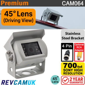 White Narrow-Angle Rear-View Camera - Sony CCD - Stainless Steel Bracket - 4-Pin