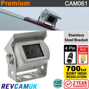 White Motorhome Reversing Camera - Sony CCD 700TVL - Stainless Steel Bracket - 4-Pin