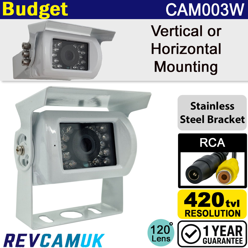 Budget White Bracket Reverse Camera - RCA (Phono) - Clearance