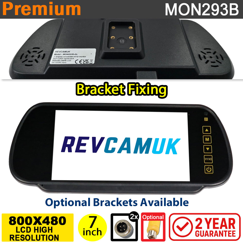 7" Mirror monitor display to fit swan neck brackets 2x 4 pin inputs | MON293B