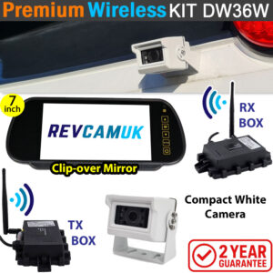 Sony CCD Compact White Bracket Wireless Reverse Camera Kit with 7" mirror monitor | DW36W