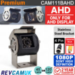 Black Reversing or Rear-View Camera with Polished Stainless Steel Bracket - Sony 1080P AHD - For AHD Displays