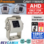 Compact White Reversing Camera with Polished Stainless Steel Bracket - Sony 1080P AHD - For AHD Displays