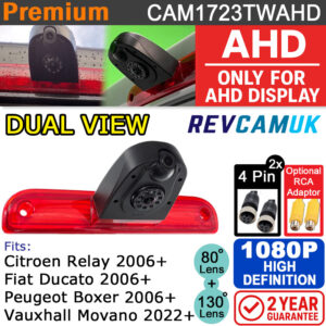 Fiat Ducato / Citroen Relay / Peugeot Boxer / Vauxhall Movano Dual-View Brake Light Reversing & Rear-View Camera - 1080P AHD - For AHD Displays