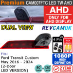 Ford Transit Custom Dual-View Brake Light Reversing & Rear-View Camera - 1080P AHD LED Type - For AHD Displays
