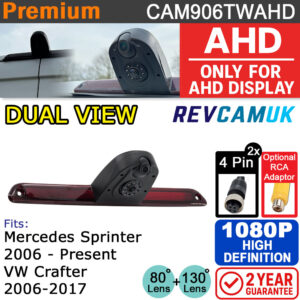 Mercedes Sprinter / VW Crafter Dual-View Brake Light Reversing & Rear-View Camera - 1080P AHD - For AHD Displays