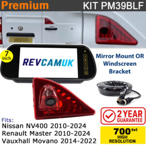 Renault Master / Vauxhall Movano / Nissan NV400 (2010+) Brake Light Reversing Camera kit with 7" Mirror Display - PM39BLF
