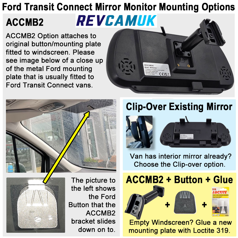 Ford Transit Connect Brake Light Reversing Camera kit with 7" Mirror Display - PM39BLS
