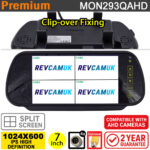 Quad/Split-Screen 7" Clip-over Rear View Mirror monitor display for 4x reversing camera/side cameras- 4x inputs (720P/960P/1080P/CVBS) | MON293QAHD