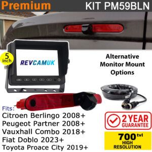 Citroen Berlingo, Peugeot Partner, Fiat Doblo, Vauxhall Combo & Toyota Pro Ace City Brake Light Reversing Camera kit with 5" Monitor Display - PM59BLN