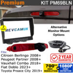 Citroen Berlingo, Peugeot Partner, Fiat Doblo, Vauxhall Combo & Toyota Pro Ace City Brake Light Reversing Camera kit with 7" Monitor Display - PM69BLN