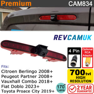 Citroen Berlingo, Peugeot Partner, Fiat Doblo, Vauxhall Combo & Toyota Pro Ace City Brake Light Reversing camera | CAM834