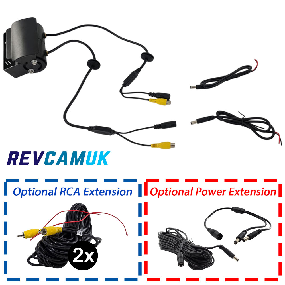 Black Twin-Lens Reverse & Rear-View Camera - Sony CCD - Stainless Steel Bracket - RCA (Phono)