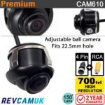 Adjustable Bullet Flush Install Reversing Camera - 22.5mm Holesize Fitting - 700TVL CMOS - 4-Pin & RCA