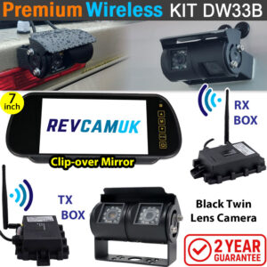 Sony CCD Black Bracket Wireless Twin Lens Reversing and Rear View Camera with 7" mirror monitor | DW33B