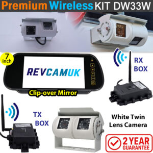Sony CCD White Bracket Wireless Twin Lens Reversing and Rear View Camera with 7" mirror monitor | DW33W