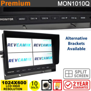 10" Split Screen Monitor (Quad) for reversing cameras - 4x 4 pin inputs (popular for agricultural use and large vehicles) | MON1010Q