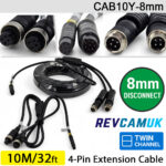 10M (with 8mm link) - Twin 4 Pin Aviation Screw Connector Extension Cable for 2 reversing cameras | CAB10Y-8mm